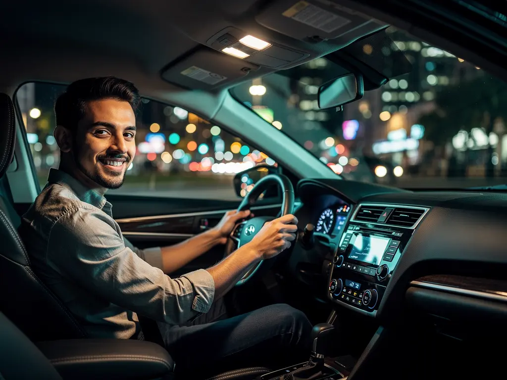 Socio conductor de Uber y Didi en México manejando relajado gracias a la asesoría fiscal del despacho ContaFlow.